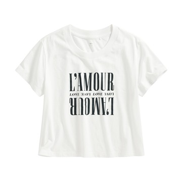 純棉圓領文字印花短版T恤-女