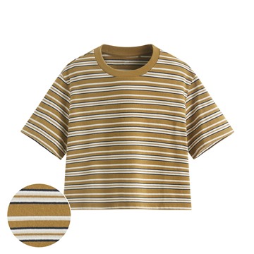 純棉短版條紋T恤-女