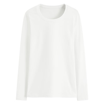 棉質羅紋圓領長袖T恤-女