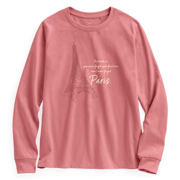 鐵塔長袖印花T恤-女