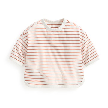 純棉條紋寬版七分袖T恤-Baby
