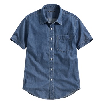 輕型牛仔短袖襯衫-男