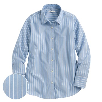 柔棉條紋長袖襯衫-女