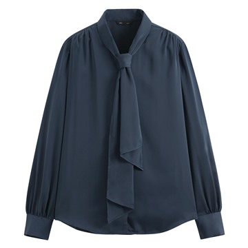 緞面領結長袖襯衫-女