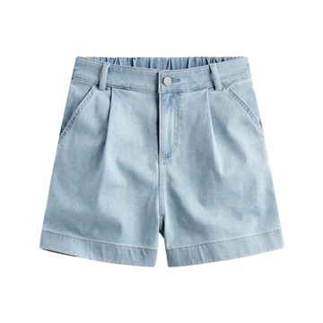 打褶牛仔短褲-女