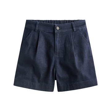 打褶牛仔短褲-女