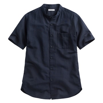 棉麻立領短袖襯衫-男