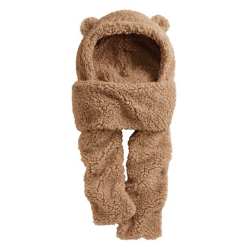 毛絨造型連帽圍巾-女