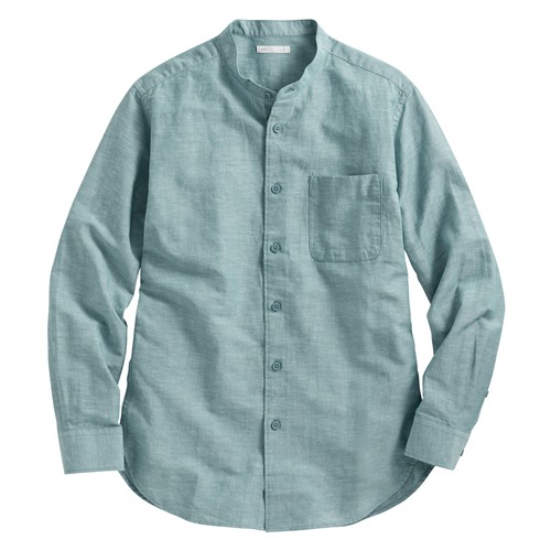 棉麻立領長袖襯衫-男