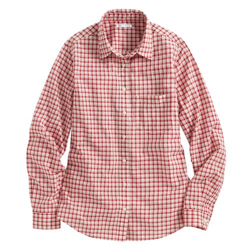 輕薄格紋長袖襯衫-女