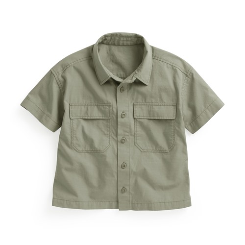 工裝寬版短袖襯衫-童