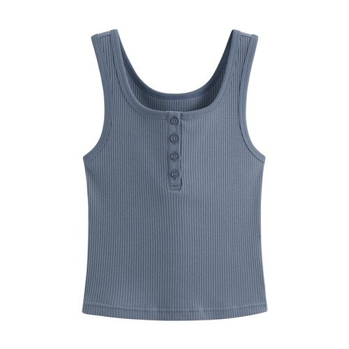 羅紋亨利領短版背心-女