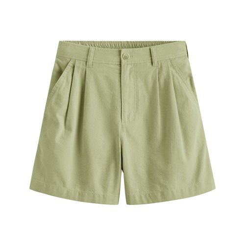 棉麻打褶短褲-女