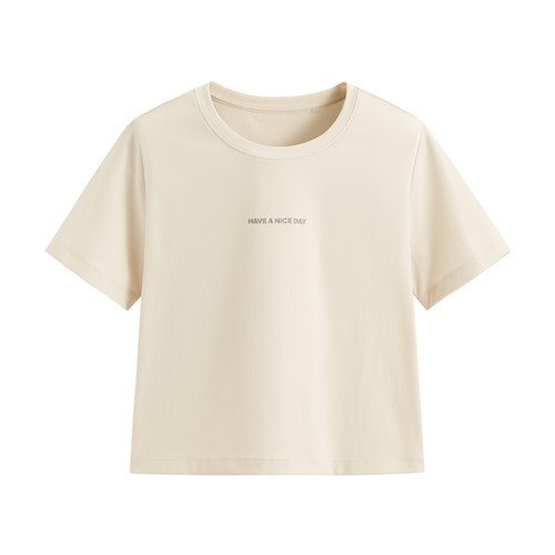 輕涼羅紋文字印花短版上衣-女