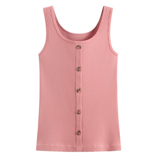 羅紋方領鈕釦背心-女