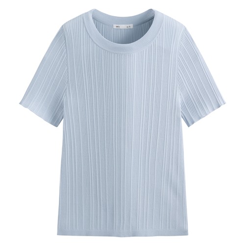 透膚羅紋針織短袖上衣-女