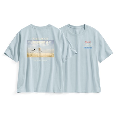 文字相片寬版印花T恤-女