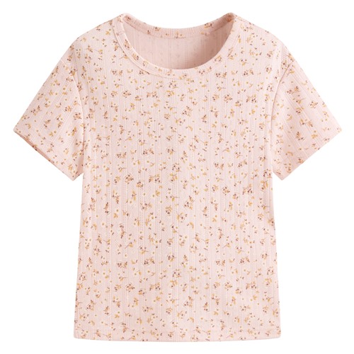 羅紋提花小花短版T恤-女