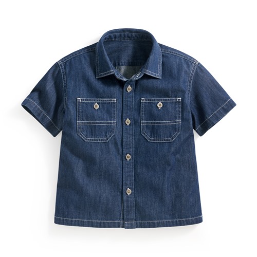 牛仔寬版短袖襯衫-童