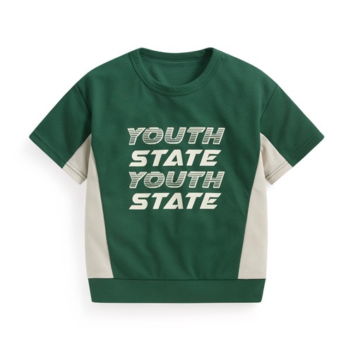 吸排網眼文字印花寬版上衣-童