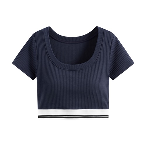 可拆式Bra莫代爾短版羅紋T恤-女