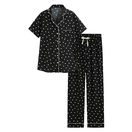 圓點印花嫘縈長褲家居套裝-女