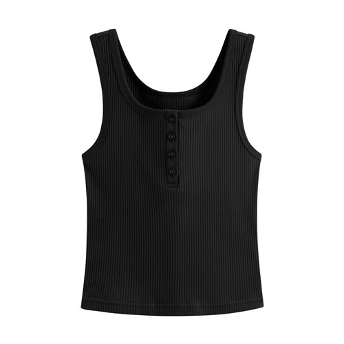 羅紋亨利領短版背心-女