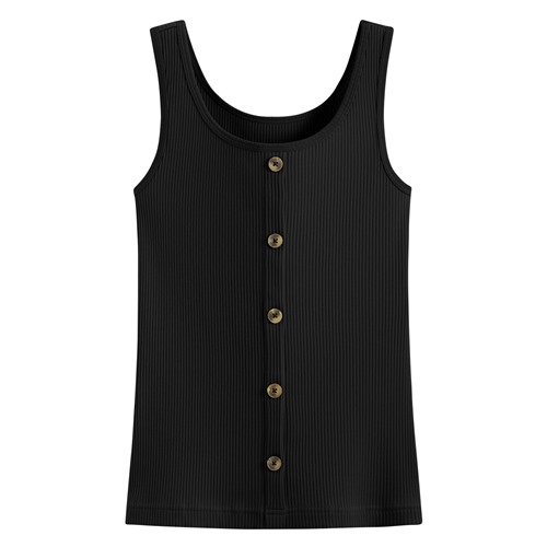 羅紋方領鈕釦背心-女