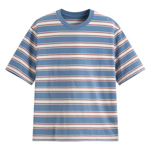 純棉寬版條紋圓領T恤-男