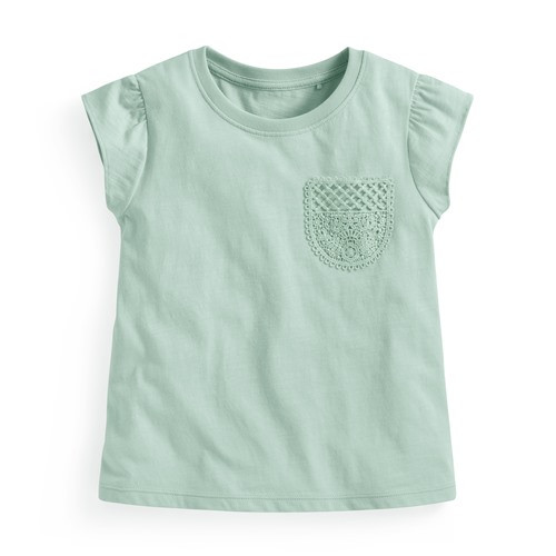 竹節棉蕾絲口袋T恤-童