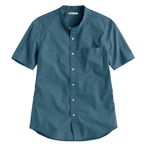 柔棉立領短袖襯衫-男