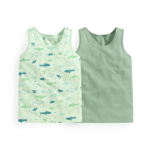 純棉網眼印花背心(2入)-童