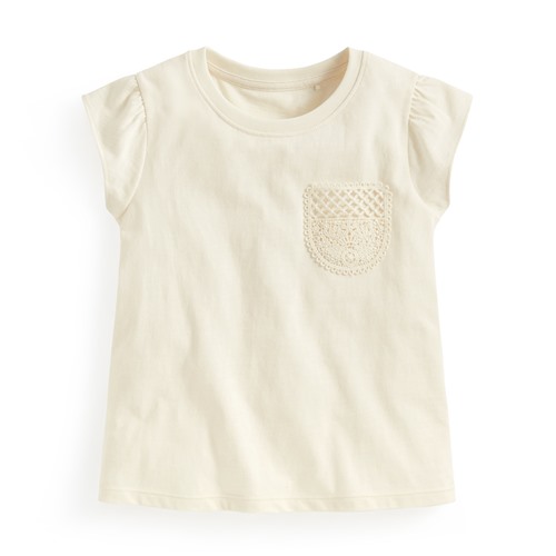 竹節棉蕾絲口袋T恤-童