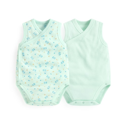 純棉網眼無袖印花包臀衣(2入)-Baby