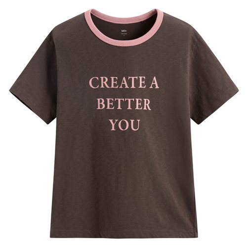 竹節棉配色文字T恤-女