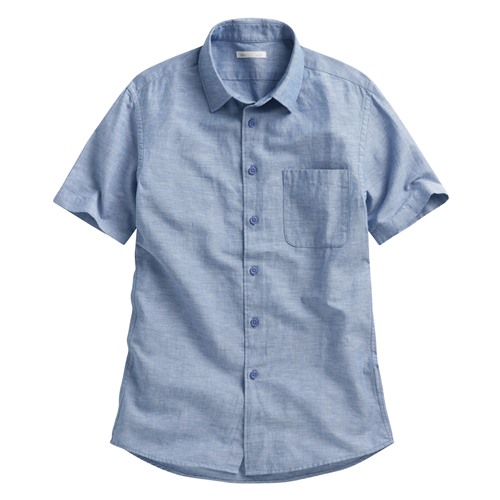 棉麻短袖襯衫-男