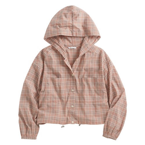 輕薄格紋連帽外套-女