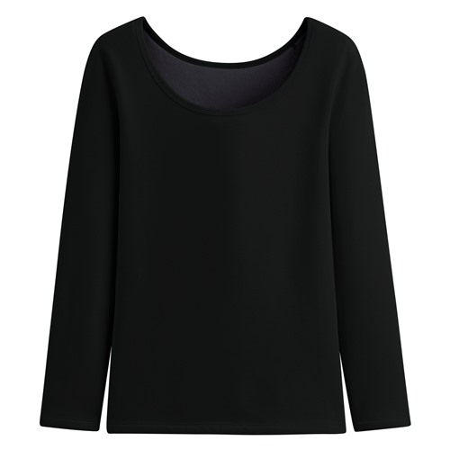 毛絨圓領八分袖上衣-女