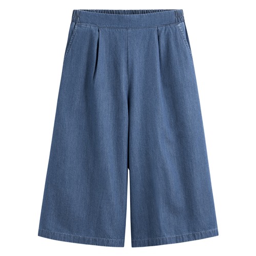 軟牛仔七分寬褲-女