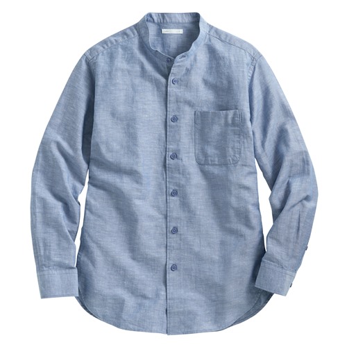 棉麻立領長袖襯衫-男