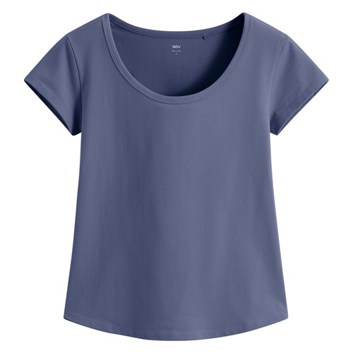 彈力大圓領短版T恤-女