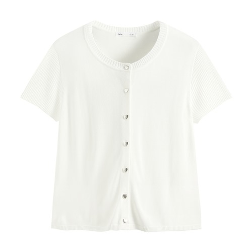 愛心釦短版透膚針織外套-女