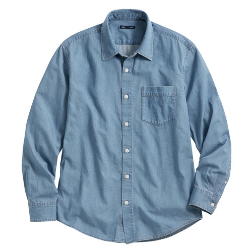 輕型牛仔長袖襯衫-男