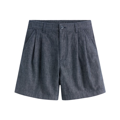 棉麻打褶短褲-女