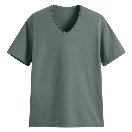 竹節棉V領T恤-男