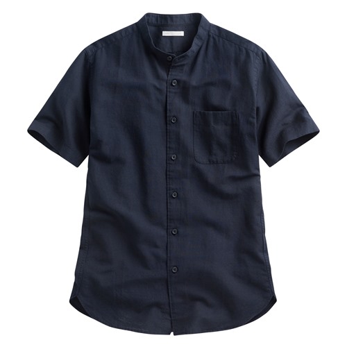 棉麻立領短袖襯衫-男