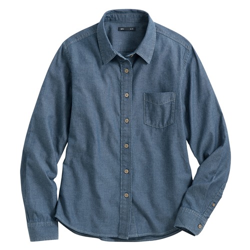 輕型牛仔長袖襯衫-女