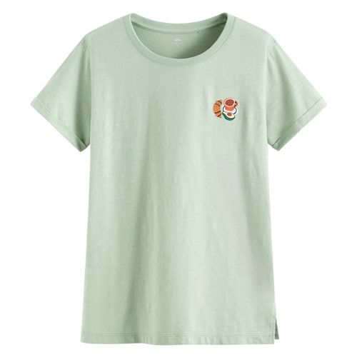 竹節棉食物電繡T恤-女