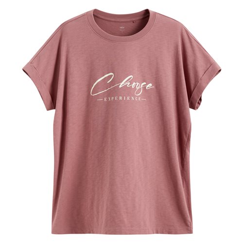 竹節棉文字寬版T恤-女