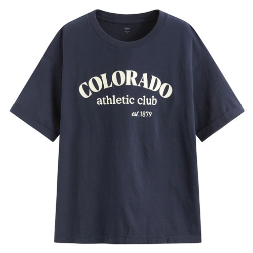 竹節棉落肩寬版文字T恤-女